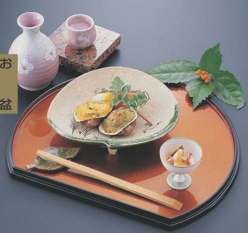 半月盆 半月両面盆金梨地/朱尺2寸