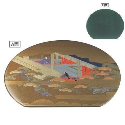 御膳 尺3寸半月敷膳梨地源氏絵/グリーン乾漆 高蒔絵