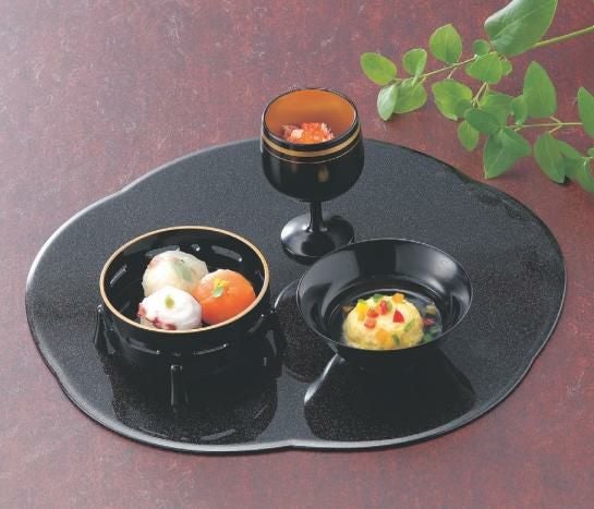 御膳  尺2.5寸花形敷膳ブラックパール   幅373 奥行345 高さ3