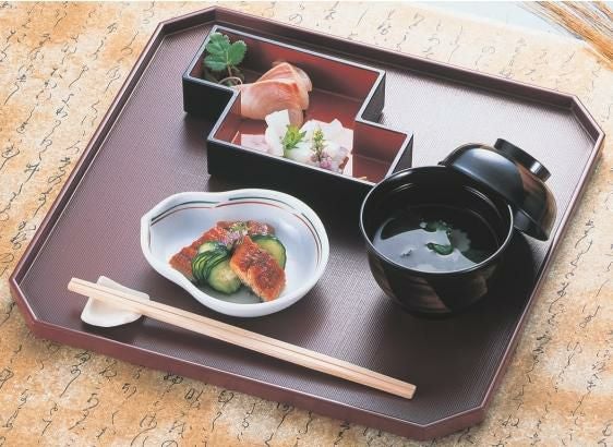 お盆 隅切会席布目盆銀朱塗尺1寸 NS加工