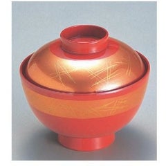 小吸椀 越前椀朱に帯金松葉 SH塗 漆器