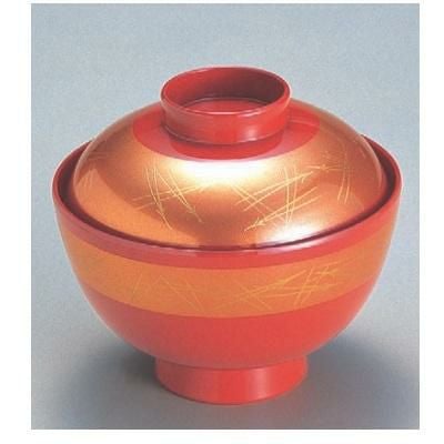 小吸椀 越前椀朱に帯金松葉 SH塗 漆器