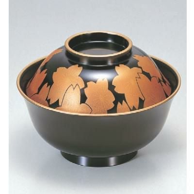 小吸椀 4寸羽反吸椀黒金桜 漆器