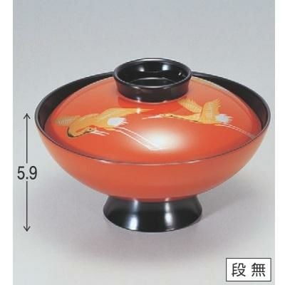 小吸椀 4.5寸小槌吸椀朱つば黒三羽鶴 SH塗 漆器