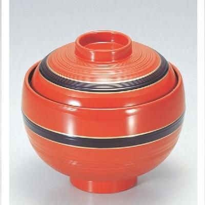 小吸椀  卵型吸椀朱に帯黒  漆器 高さ73 直径:106