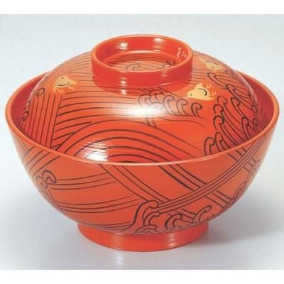 煮物椀 4.5寸煮物椀朱刷毛目波千鳥内朱 SH塗 漆器