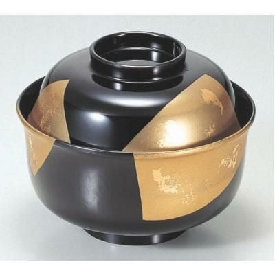 煮物椀 4寸羽反椀黒色紙金箔 漆器