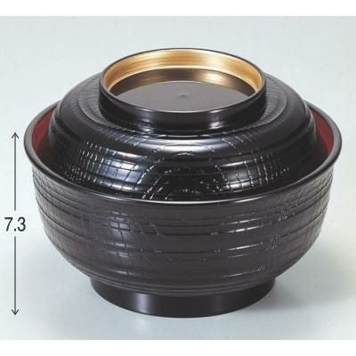 丼碗 5寸乱筋丼黒内朱つば金 漆器