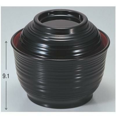 丼碗 羽反千筋丼椀黒内朱 漆器