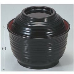 丼碗 羽反千筋丼椀黒内朱 漆器