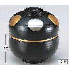 飯碗 3.5寸ひさご弁当 黒金銀箔日月内黒塗(中子付) 漆器