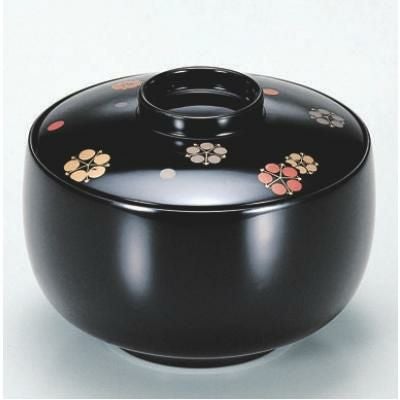 小吸椀 3.5寸利休椀黒梅鉢本漆塗手描蒔絵 漆器