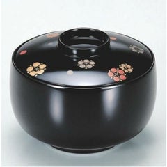 小吸椀 3.5寸利休椀黒梅鉢本漆塗手描蒔絵 漆器