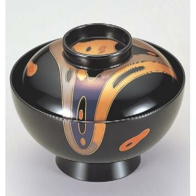 小吸椀 正4寸仙才椀漆黒波紋 漆器