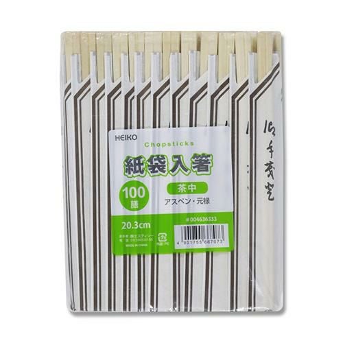 ヘイコーアスペン元禄箸 袋入 茶中 100膳