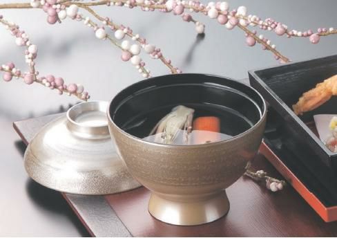 小吸椀 花小吸椀錆研ぎ出し銀地塗本漆塗 漆器