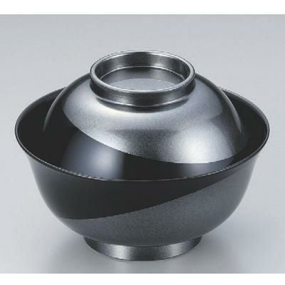 小吸椀 4寸羽反吸椀黒流線漆黒銀地塗本漆塗 漆器