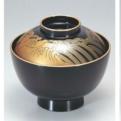 小吸椀 新越前椀黒金波 SH塗 漆器