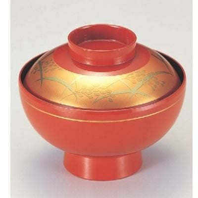 小吸椀 御殿吸椀朱金帯稲穂 漆器