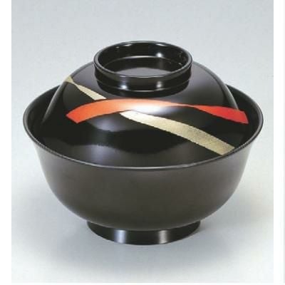 小吸椀 4寸羽反吸椀黒花帯 漆器