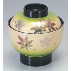 小吸椀 高台椀グリーンかすみ春秋 漆器