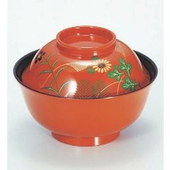 小吸椀 4寸羽反吸椀朱内黒秋草 漆器