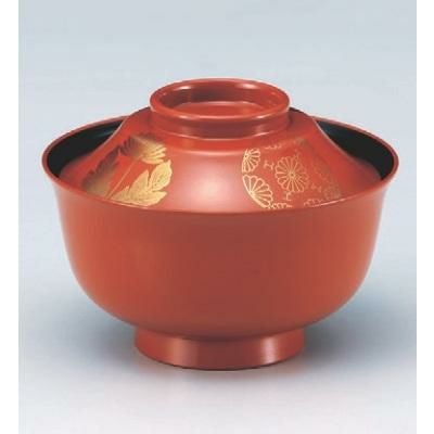 小吸椀 富士羽反椀朱に菊 SH塗 漆器