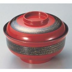 丼碗 5寸日野丼朱帯黒金かすり 漆器