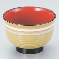 汁椀 3.3寸美里荒筋汁椀クリーム二色ライン内朱 漆器
