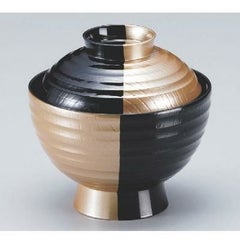 小吸椀 3.5寸平筋吸椀黒金地市松塗本漆塗 漆器
