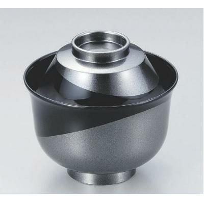 小吸椀 富士羽反小吸椀黒流線漆黒銀地塗本漆塗 漆器