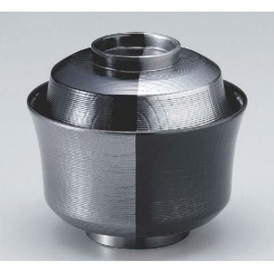 小吸椀 3.6寸羽反千筋吸椀黒漆黒銀地市松塗本漆塗 漆器