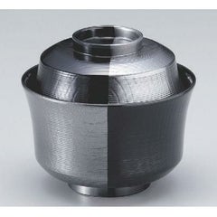 小吸椀 3.6寸羽反千筋吸椀黒漆黒銀地市松塗本漆塗 漆器