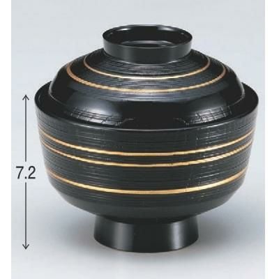 小吸椀 3.6寸千筋ケヤキ天竜寺吸椀黒金ライン 漆器