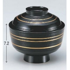 小吸椀 3.6寸千筋ケヤキ天竜寺吸椀黒金ライン 漆器