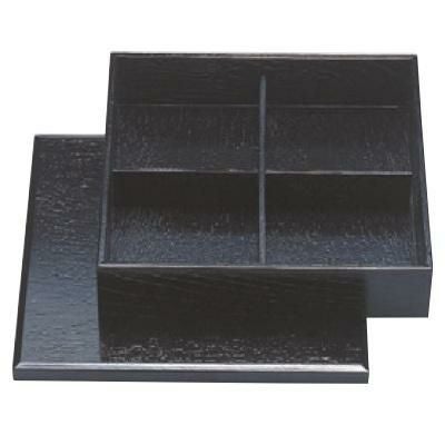 松花堂 8.5寸松花堂黒オヤフタ十字仕切付