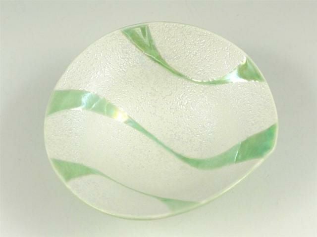 緑青白釉流水ラスター 朝顔形小鉢