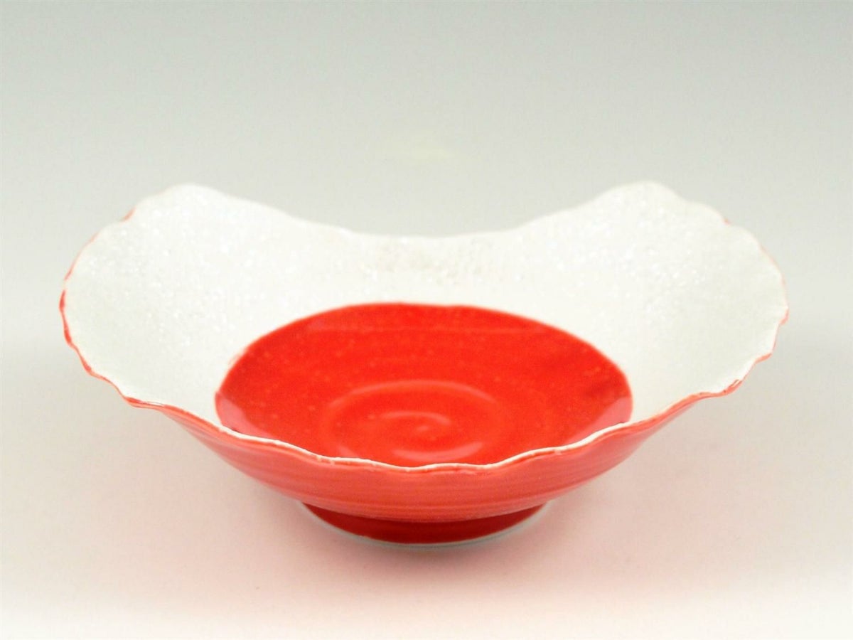 見込紅釉市松ラスター ウェーブ小鉢