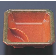 松花堂 隅切タレ付角鉢柿釉