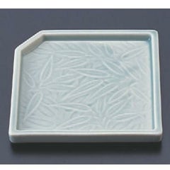松花堂 竹彫角皿青磁