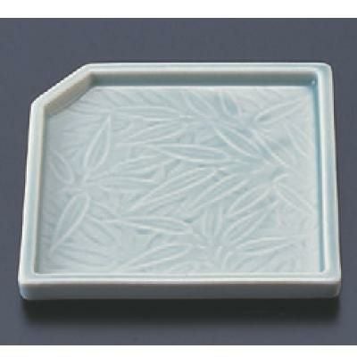 松花堂 竹彫角皿青磁