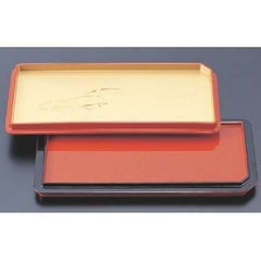 松花堂 7.5寸長角両面皿金渕朱笹/朱渕黒