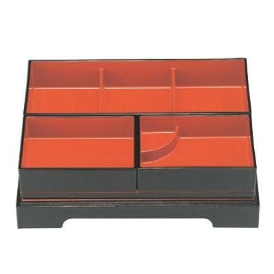 松花堂 尺1寸吹寄御膳松花堂黒布目天朱全セット