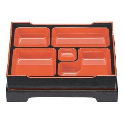 松花堂 尺1寸長手御膳布目松花堂黒天朱(仕切付)