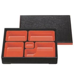 松花堂 尺0寸長手布目松花堂黒渕朱(仕切付)