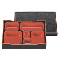 松花堂 9寸長手雅松花堂黒布目天朱(仕切付)