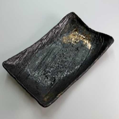 【飲食店定番】燻し金彩飛ばし 手造り長角皿 大 26.8×16.8×4.7cm