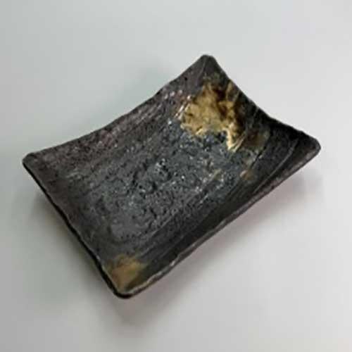 【飲食店定番】燻し金彩飛ばし 手造り長角皿 小 18.7×13.6×3.7cm