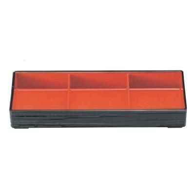 弁当箱 宴弁当用3ツ仕切黒ヘギ目内朱