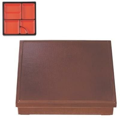 松花堂 尺0寸角会席松花堂溜布目(朱天黒仕切付)